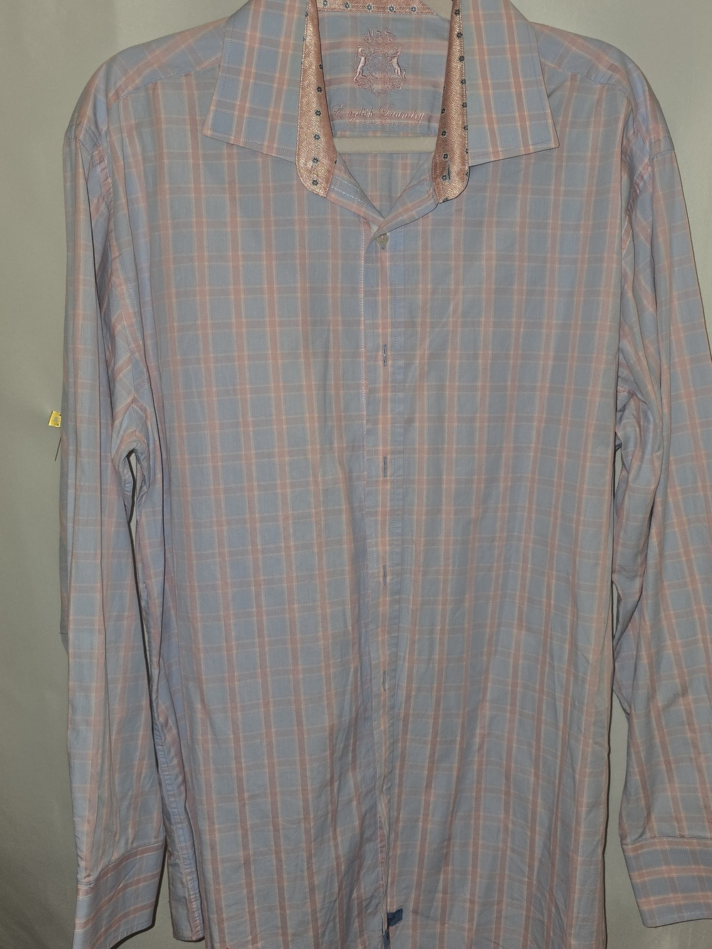 English Laundry Light Blue and Pink Plaid Button-Down Shirt